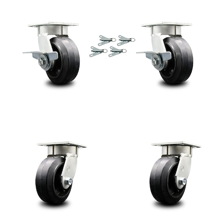 Service Caster 5 Inch Kingpinless Rubber on Steel Wheel Caster Swivel Locks 2 Brakes SCC, 4PK SCC-KP30S520-RSR-SLB-BSL-2-BSL-2